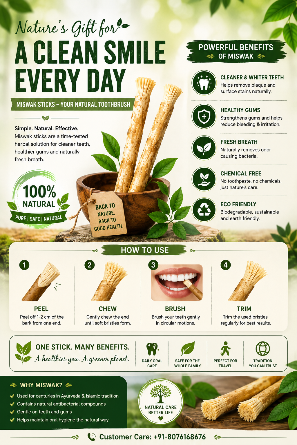 100% Natural Organic Miswak Stick Toothbrush for Teeth Cleaning | Herbal Chewing Stick for Fresh Breath & Oral Care | Traditional Datun Sticks | Healthy Gums & Daily Oral Hygiene (Pack of 2) - Image 3