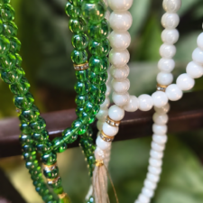 Crystal Beautiful Beads Tasbih, Islamic Salat/Beads Prayer Tasbeeh (Green & White)